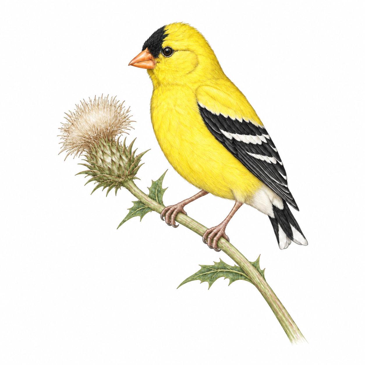 Colored illustration of American Goldfinch from the book