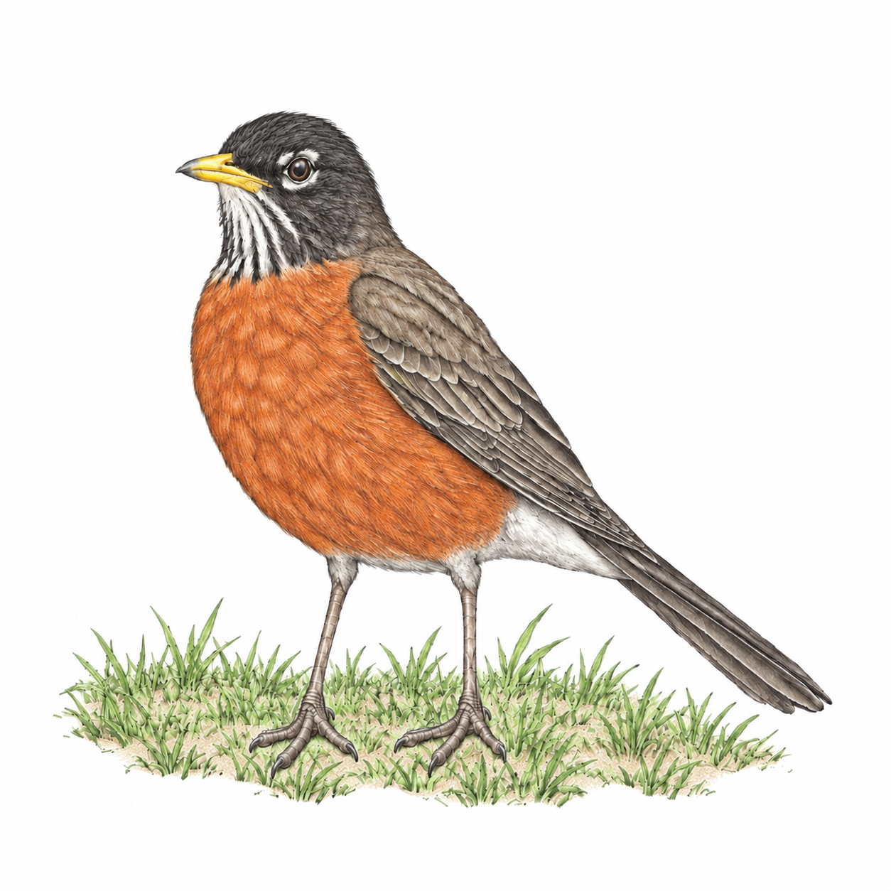 Colored illustration of American Robin from the book