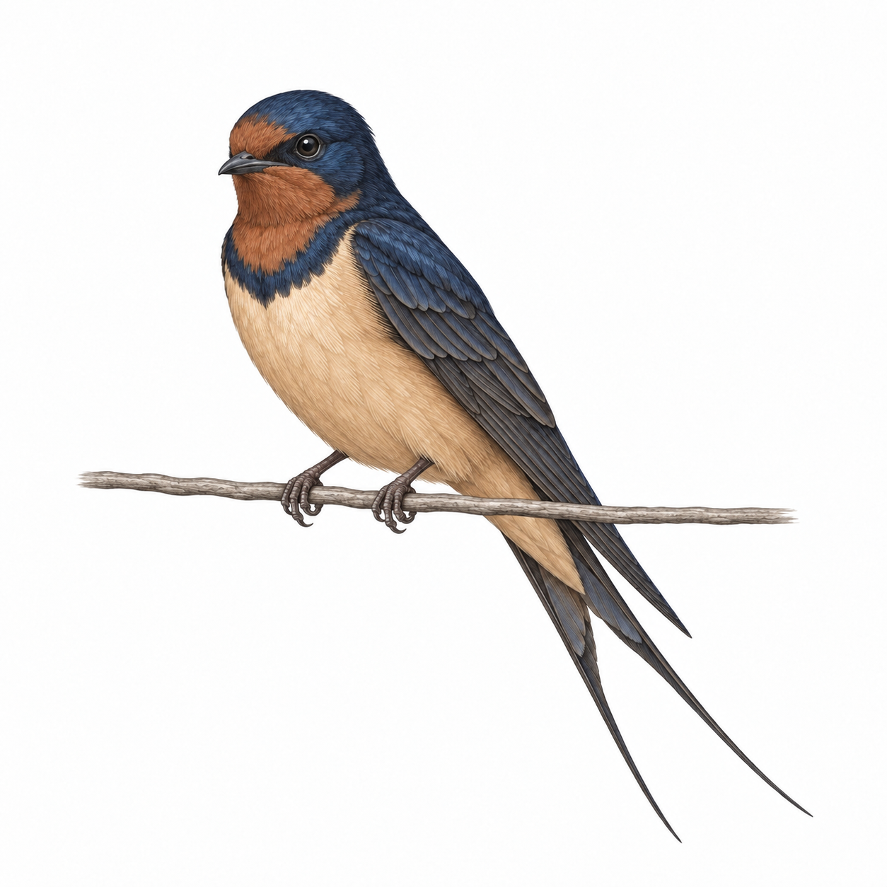 Colored illustration of Barn Swallow from the book