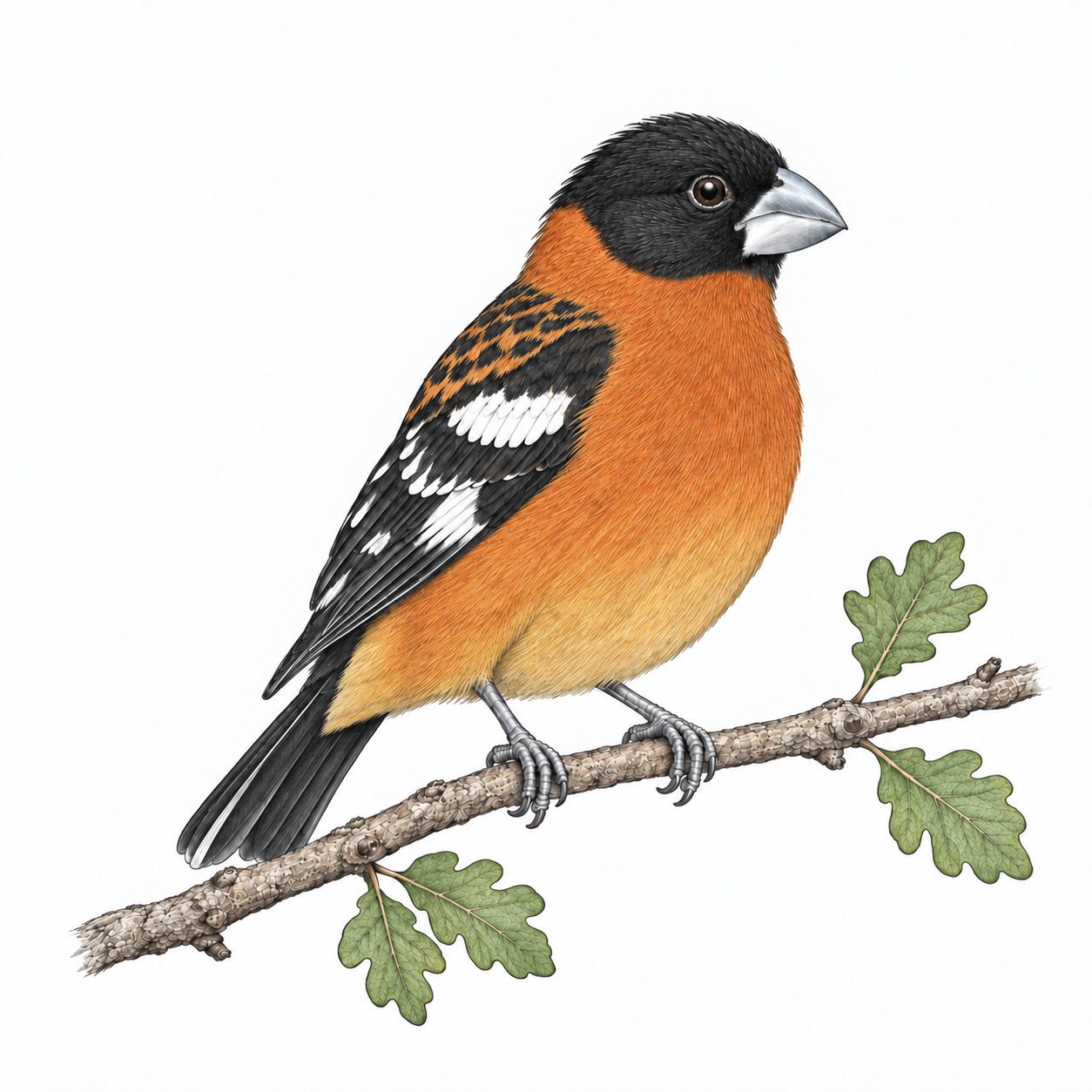 Colored illustration of Black-headed Grosbeak from the book