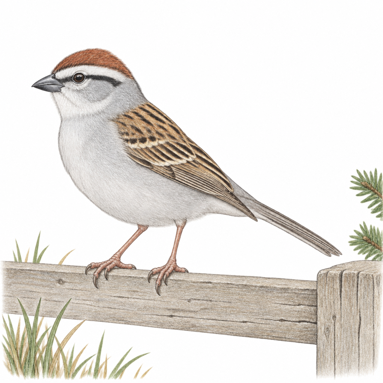 Colored illustration of Chipping Sparrow from the book