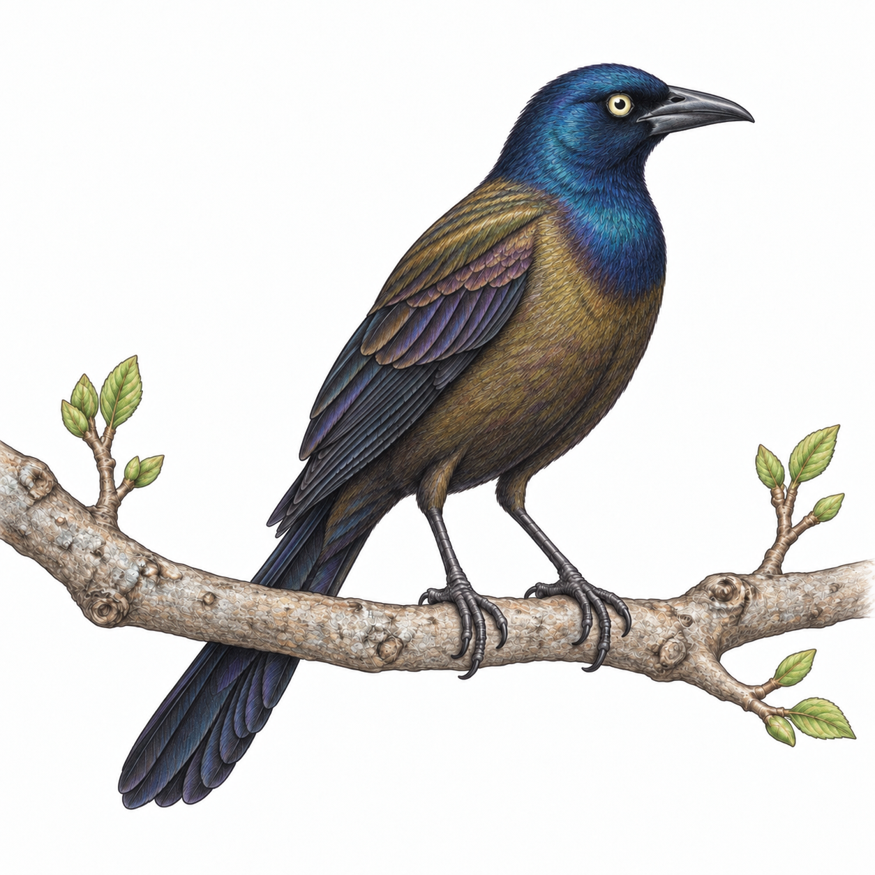 Colored illustration of Common Grackle from the book