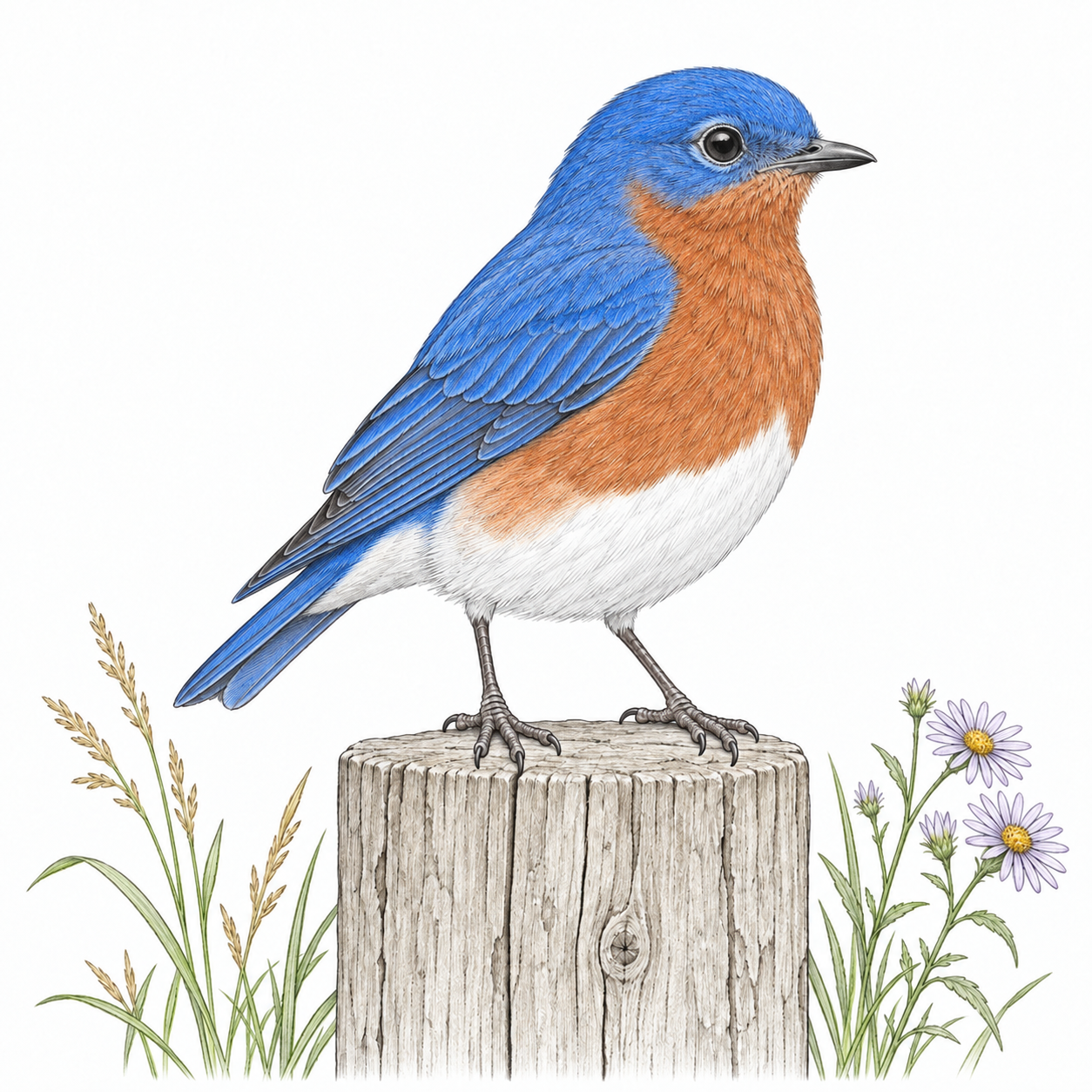 Colored illustration of Eastern Bluebird from the book