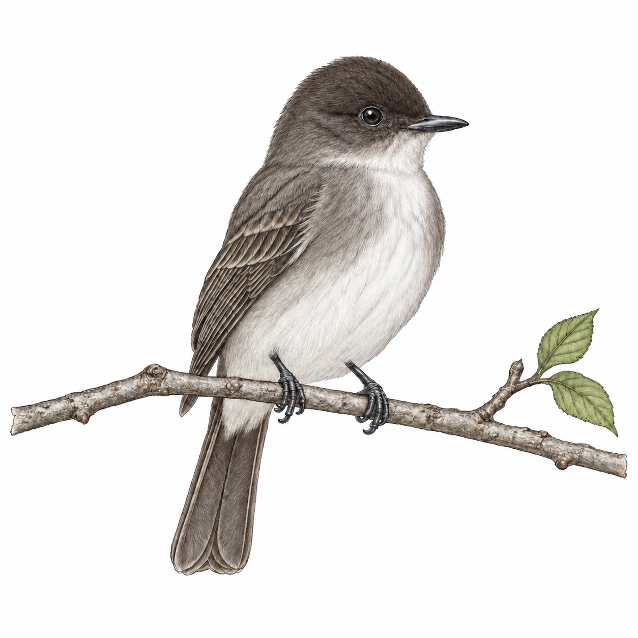 Colored illustration of Eastern Phoebe from the book