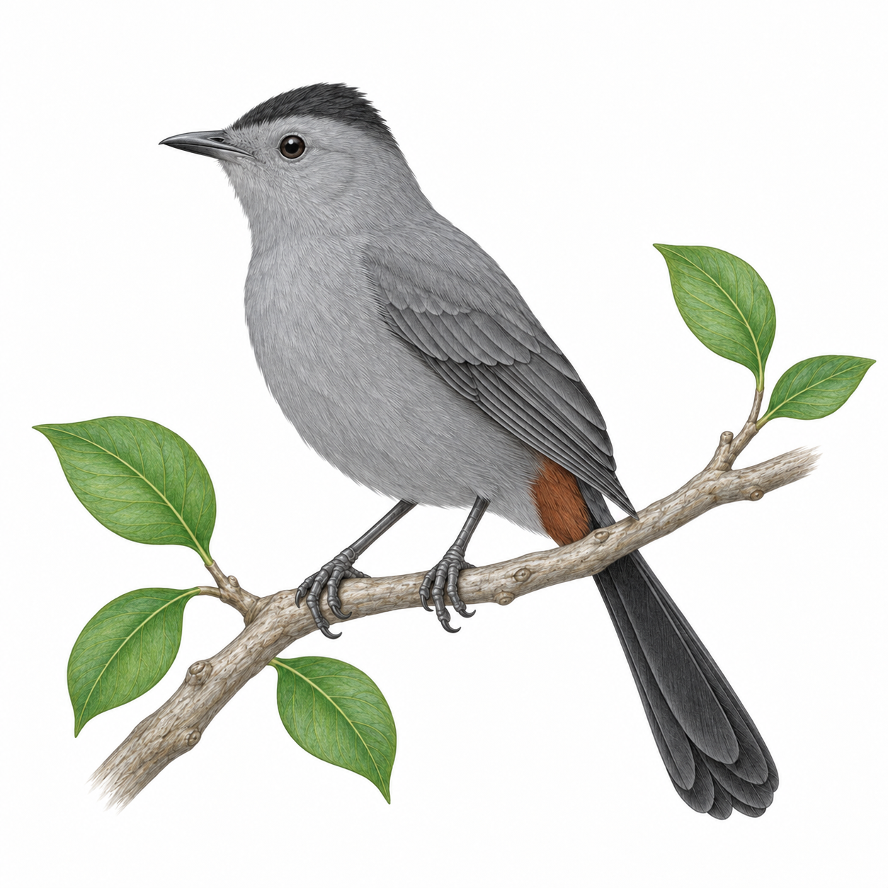Colored illustration of Gray Catbird from the book