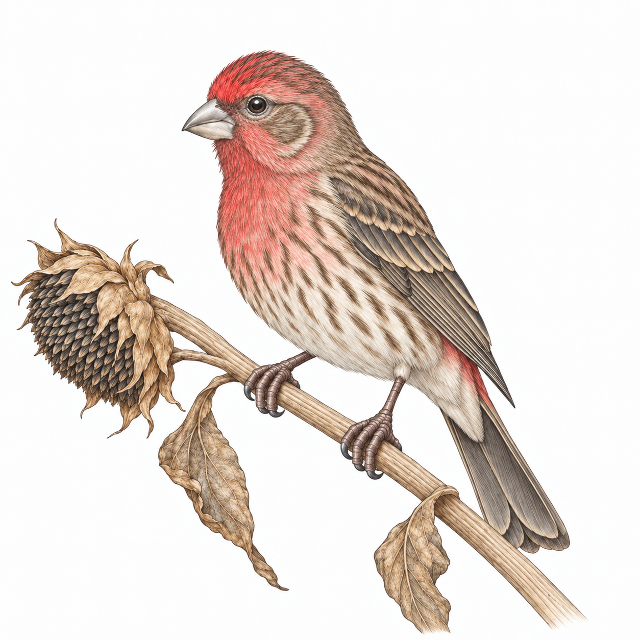 Colored illustration of House Finch from the book