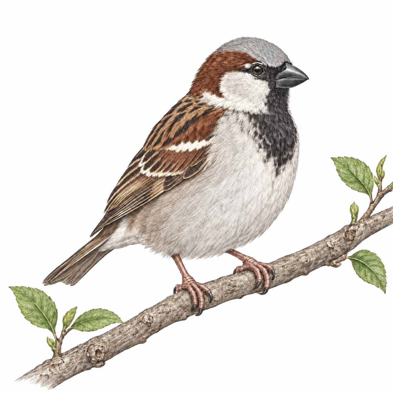 Colored illustration of House Sparrow from the book