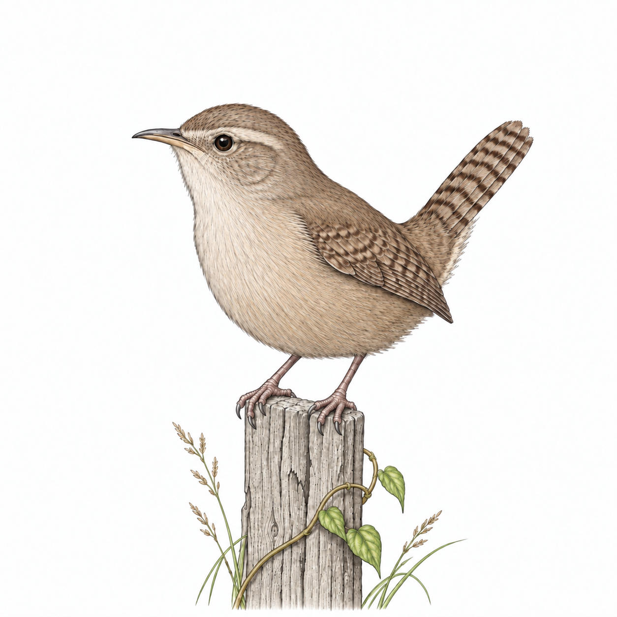 Colored illustration of House Wren from the book