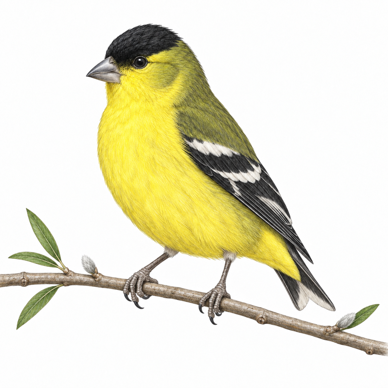 Colored illustration of Lesser Goldfinch from the book