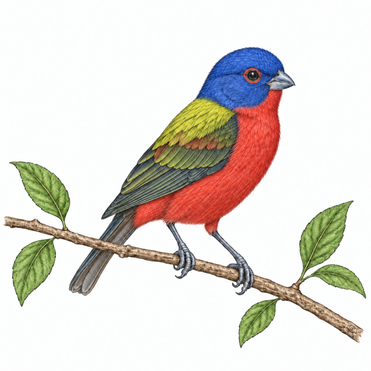 Colored illustration of Painted Bunting from the book