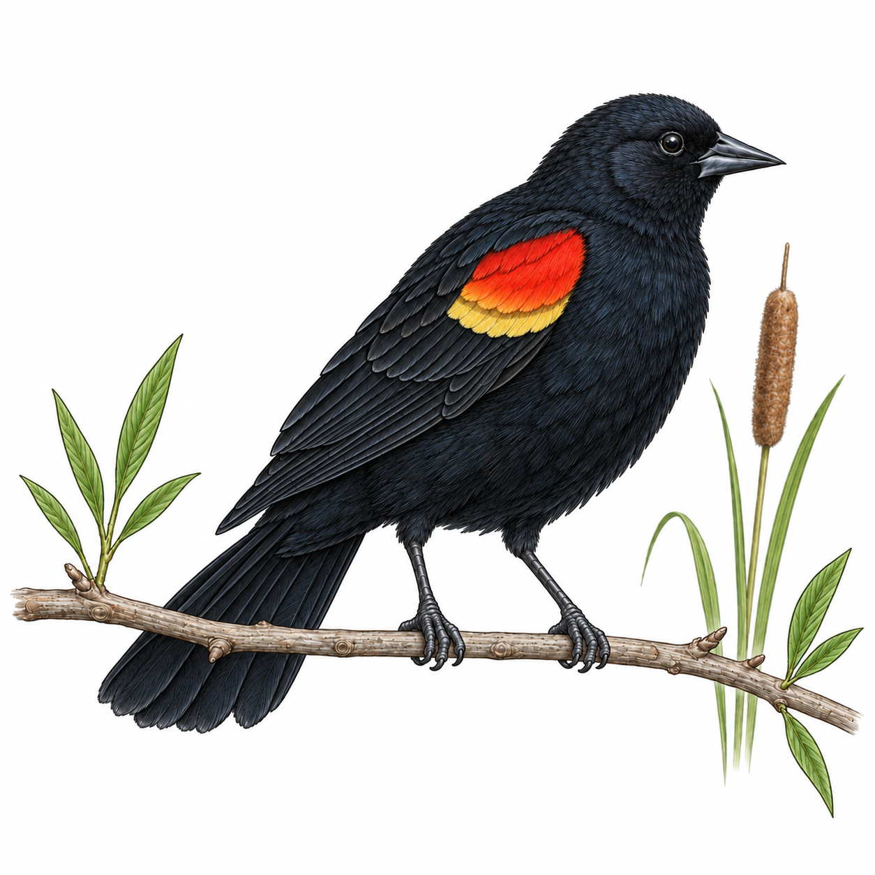 Colored illustration of Red-winged Blackbird from the book