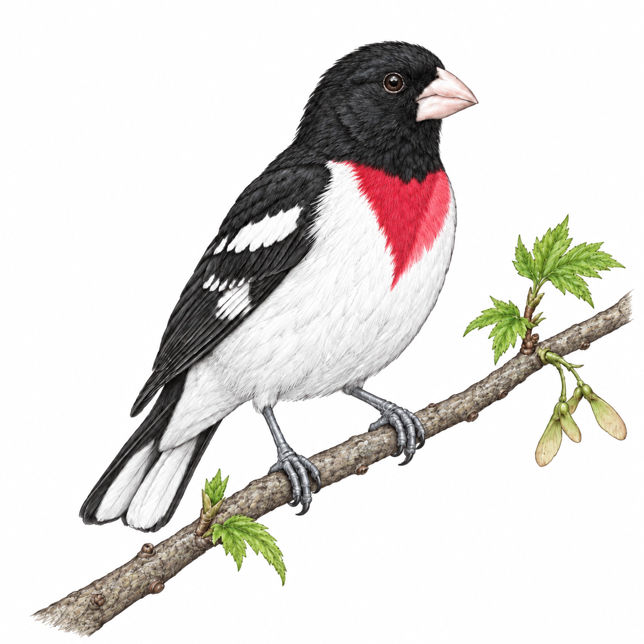 Colored illustration of Rose-breasted Grosbeak from the book