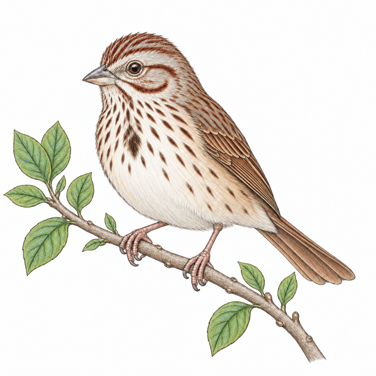 Colored illustration of Song Sparrow from the book