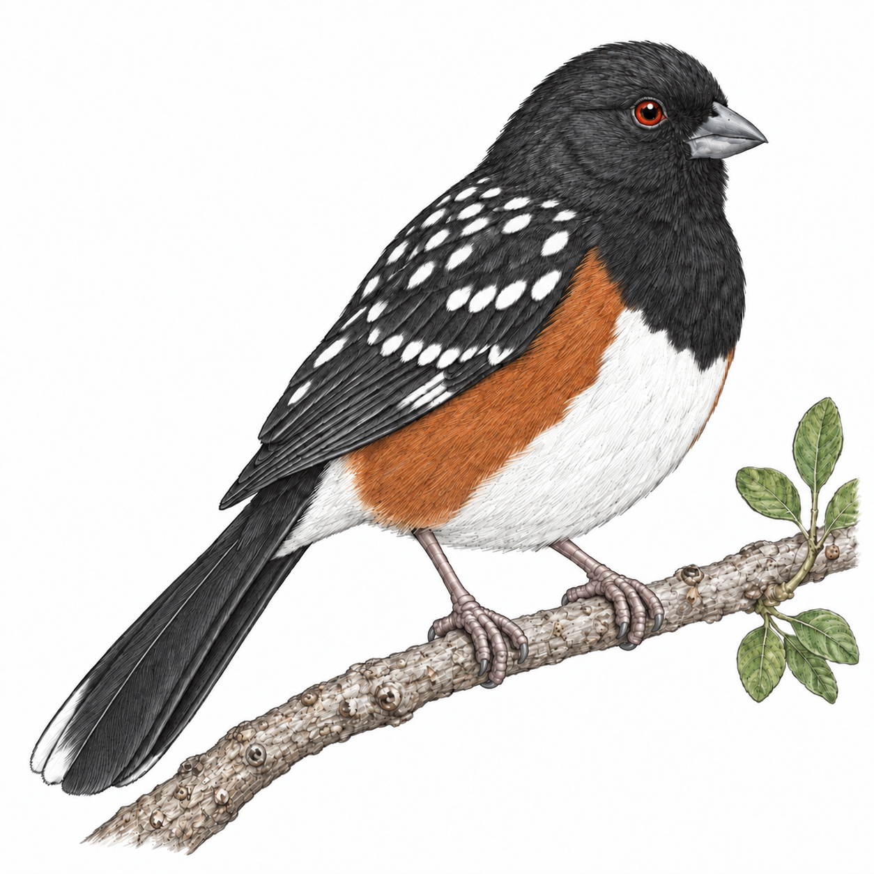 Colored illustration of Spotted Towhee from the book