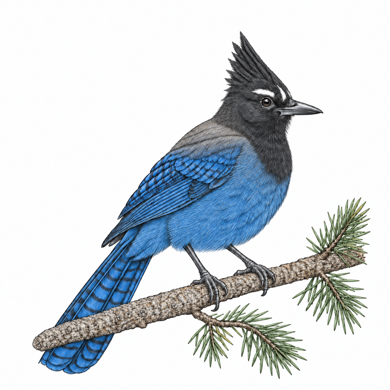Colored illustration of Steller's Jay from the book