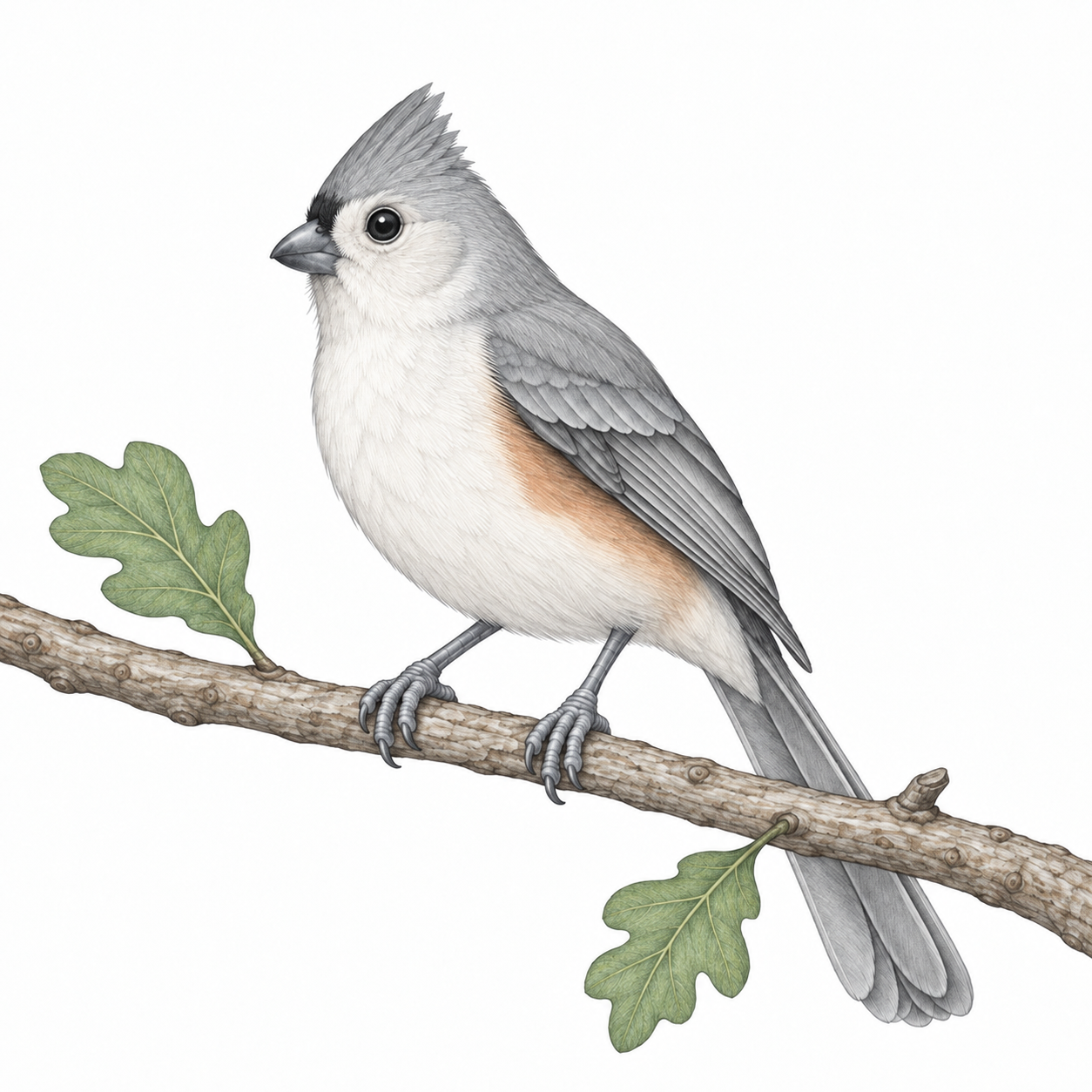 Colored illustration of Tufted Titmouse from the book