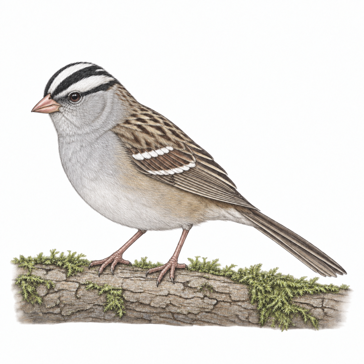 Colored illustration of White-crowned Sparrow from the book
