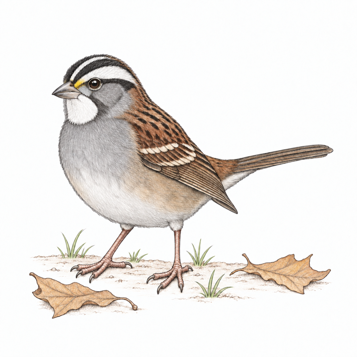 Colored illustration of White-throated Sparrow from the book