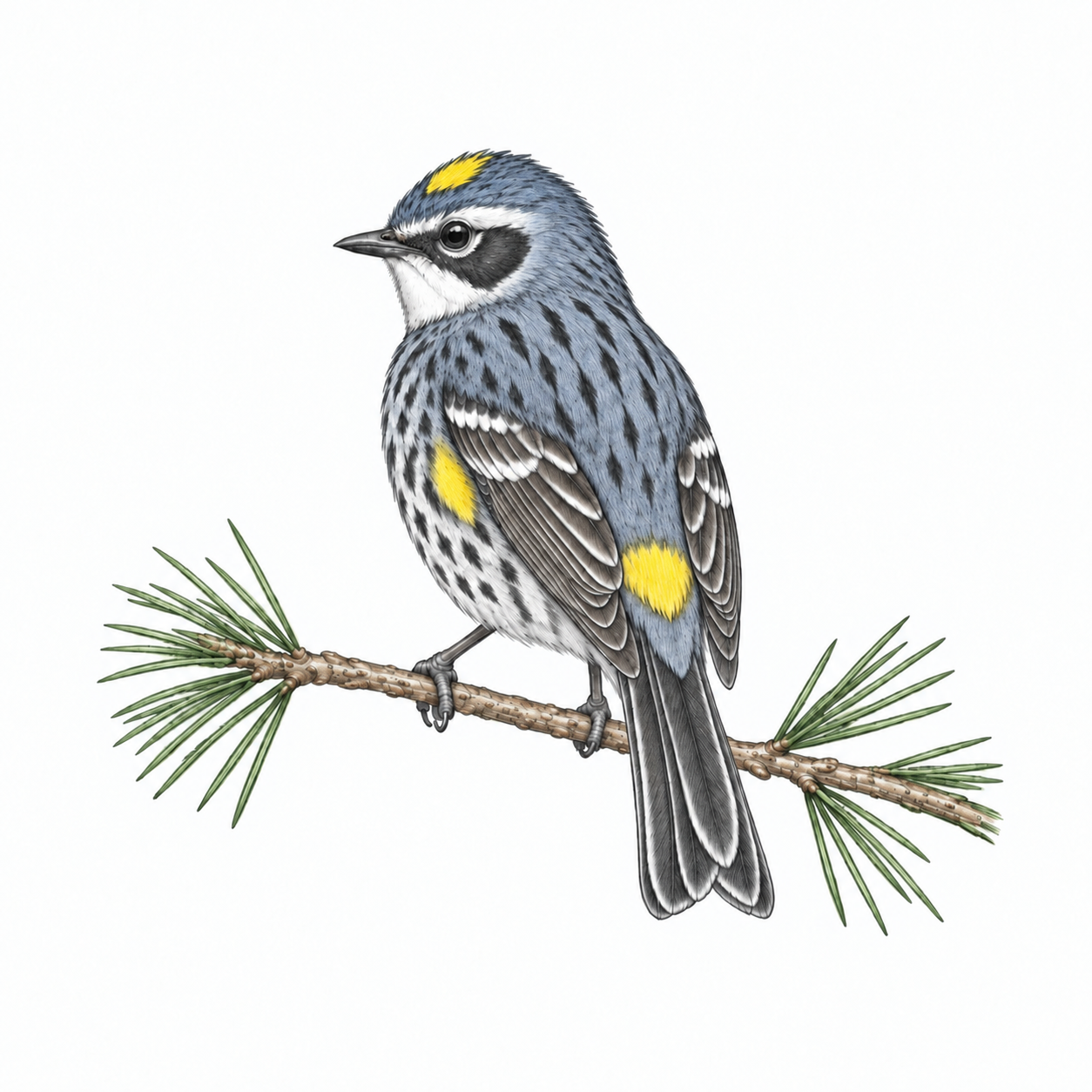Colored illustration of Yellow-rumped Warbler from the book